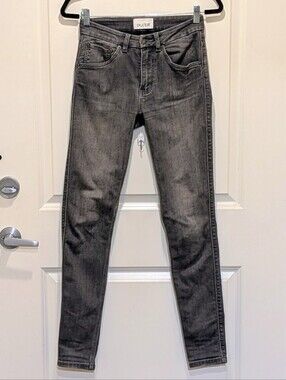 EUC DU/ER 26x31 Dark Grey Wash Jeans with Whiskering